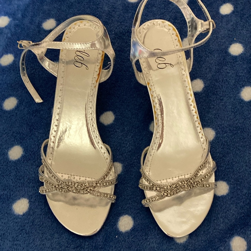 Deb Silver Heels with Rhinestone Embellishments